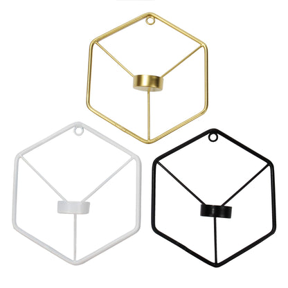 Homesake® Set of 3, Metal Wall Mounted Hexagon Tealight Candle Holder, T-Light Candles, Black, White, Golden (Multi Hexagon Set of 3)