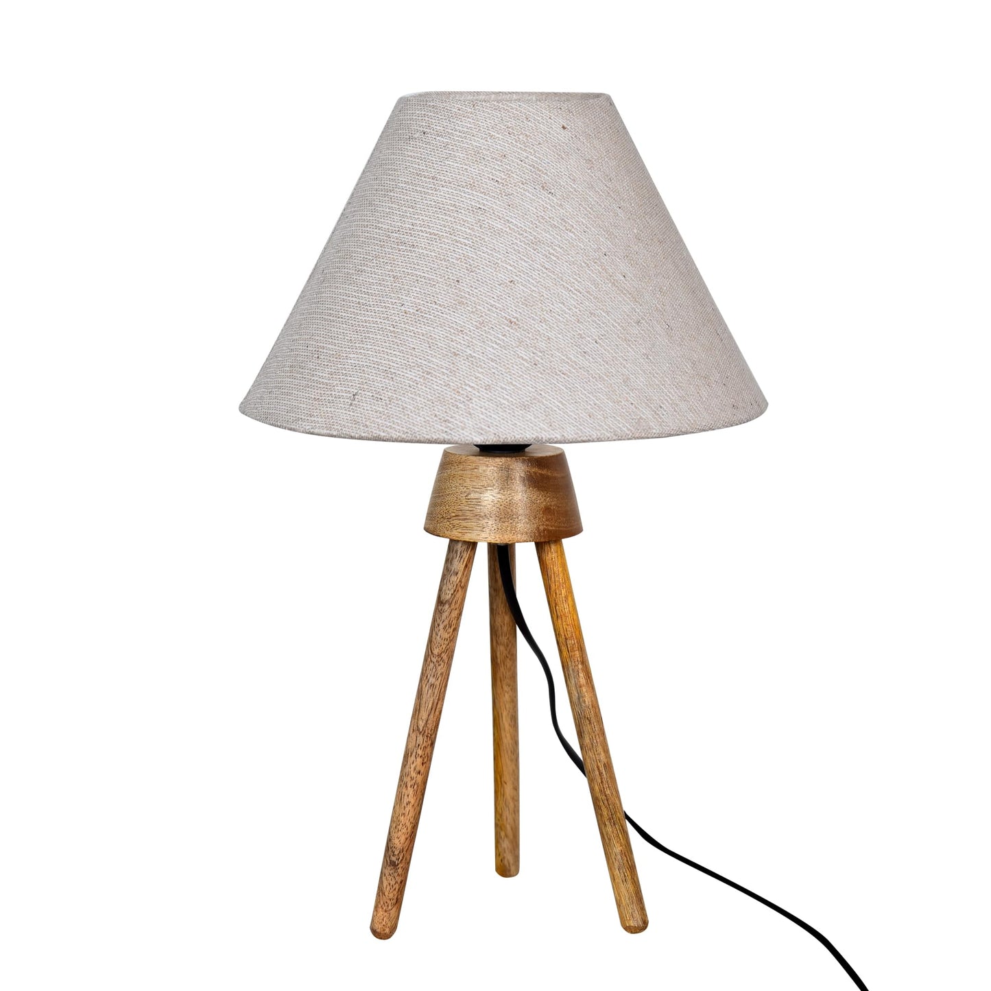 Wood Tripod Small Table Lamps, Rustic Antique Dimmable Bedside Lamp with Linen Lampshade, Nightstand Lamp for Nursery, Bedroom, Kid Room, Living Room,
