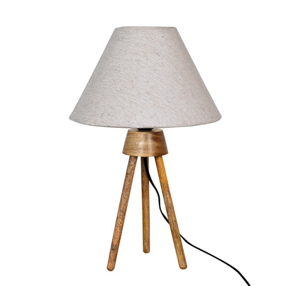 Wood Tripod Small Table Lamps, Rustic Antique Dimmable Bedside Lamp with Linen Lampshade, Nightstand Lamp for Nursery, Bedroom, Kid Room, Living Room,