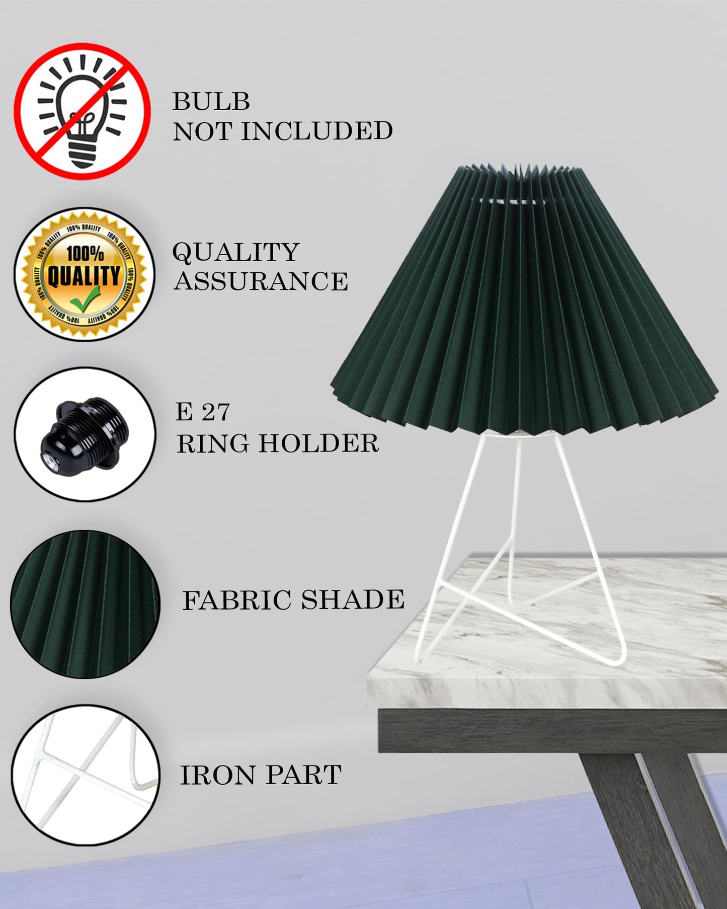 Retro Down to the Wire Metal Table Lamp with Fabric Shade, Bedside Lamp Gift Housewarming Home Living Room, Pleated shade