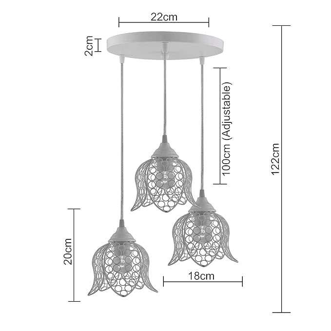 3-Lights Round Cluster Chandelier White Lotus Hanging Pendant Light with Braided Cord