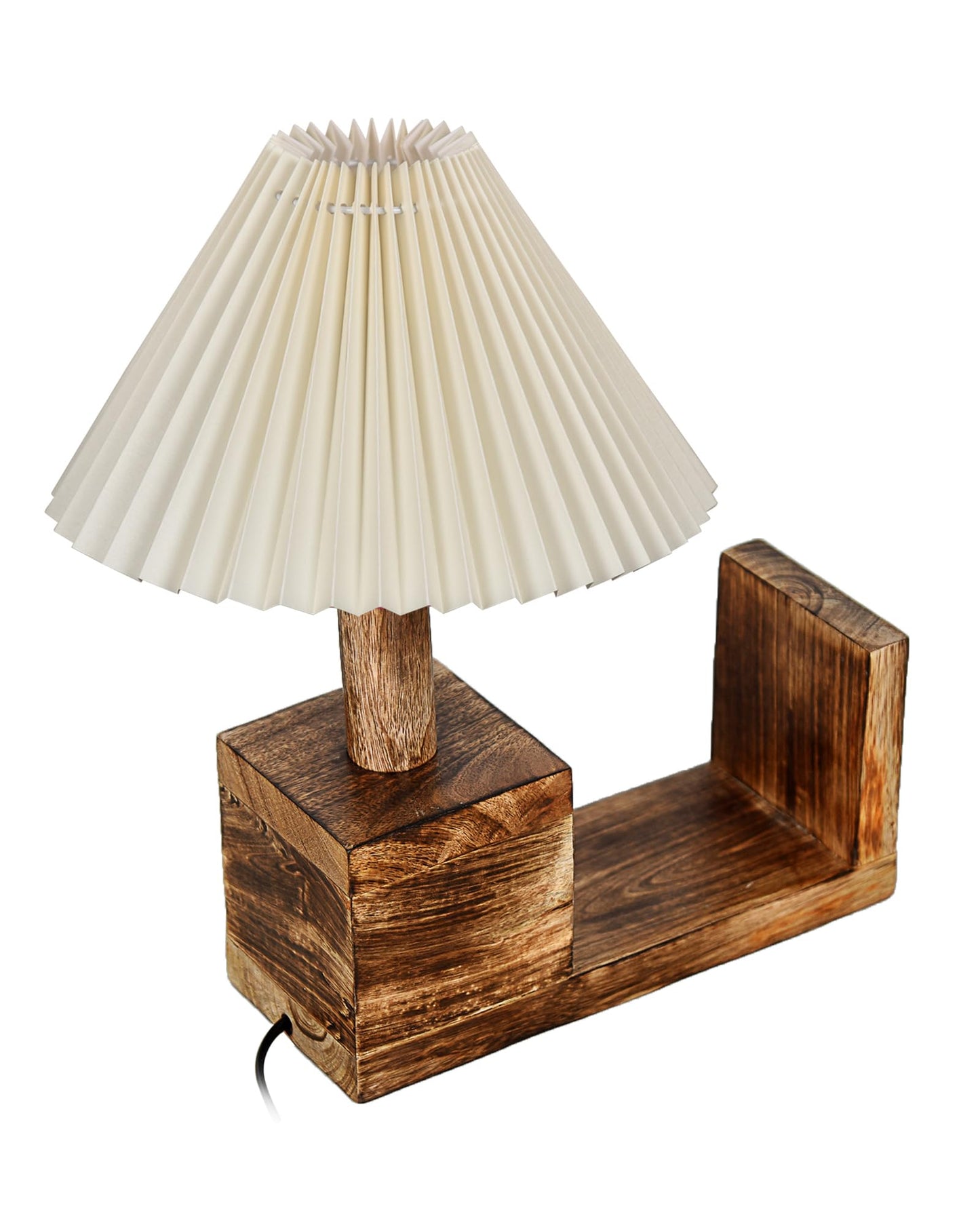 Wood Tripod Small Table Lamps, Rustic Antique Dimmable Bedside Lamp with Linen Lampshade, Nightstand Lamp for Nursery, Bedroom, Kid Room, Living Room,