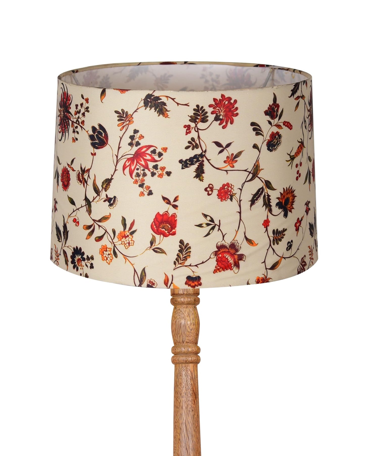 Homesake® Mid Century Modern Floor Lamp for Living Room | Hand turned | Corner Lamp for Living Room, Stand Lamp with Fabric Lampshade for Bedroom, Study Room and Office, (Vine and Flowers)