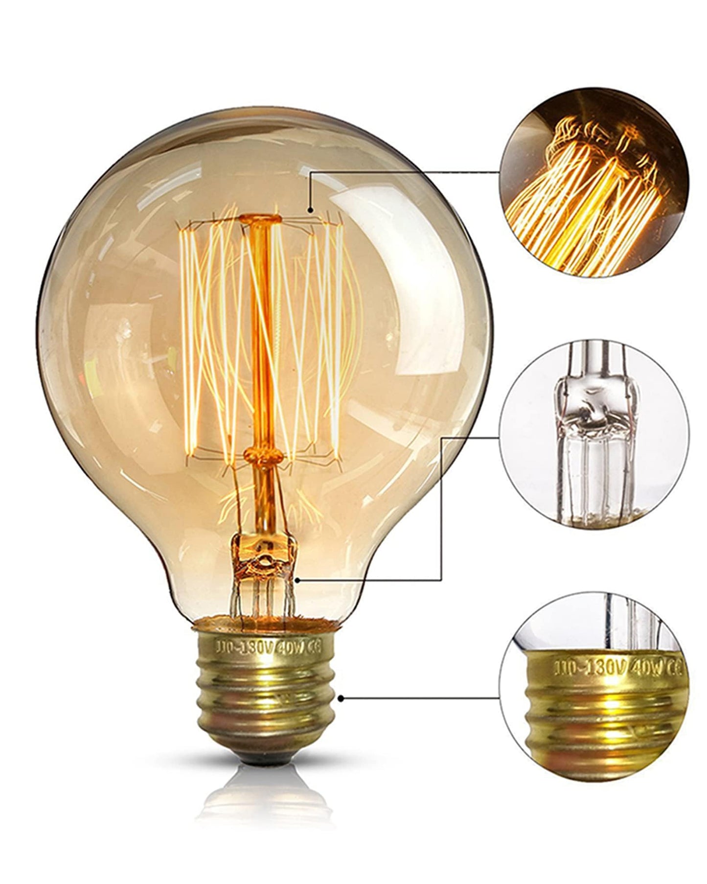 Homesake® Edison Round Bulb - 4 Unit (Warm Yellow), Vintage Edison Bulb with Warm Amber Glow for Decorative Lighting