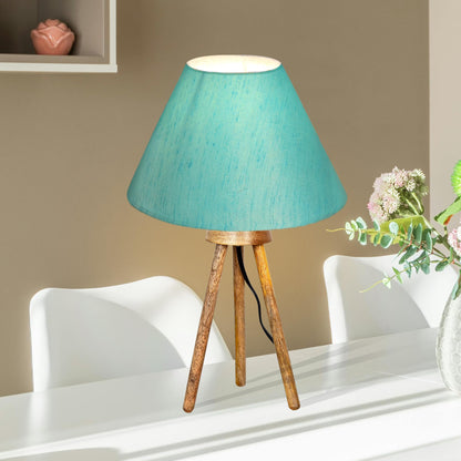 Wood Tripod Small Table Lamps, Rustic Antique Dimmable Bedside Lamp with Linen Lampshade, Nightstand Lamp for Nursery, Bedroom, Kid Room, Living Room,