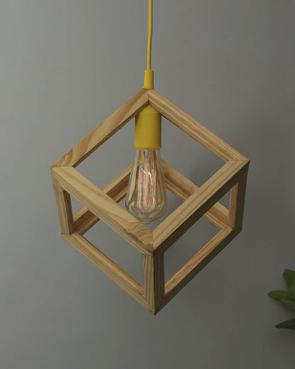Modern Nordic Wooden Pendant Cube Light, with Silicon Holder, Restaurant Dining Kitchen Hanging Light with Fixture, LED/Filament