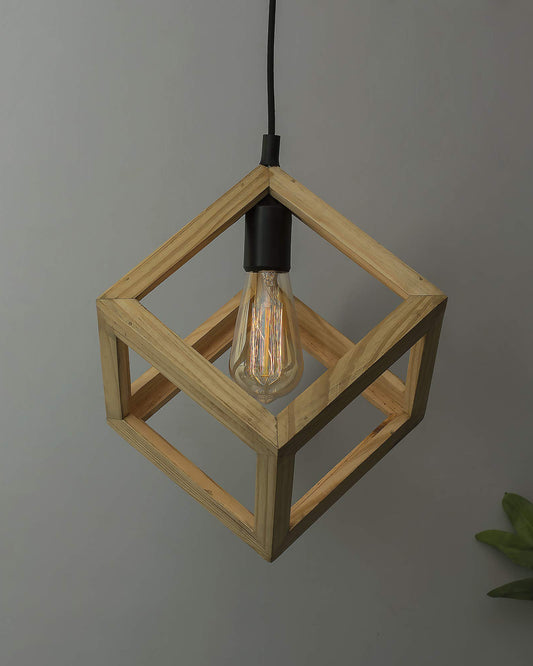 Modern Nordic Wooden Pendant Cube Light, with Silicon Holder, Restaurant Dining Kitchen Hanging Light with Fixture, LED/Filament