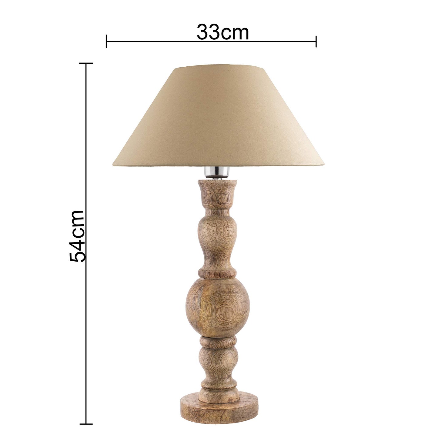 Hand Turned Wood Bubble Bedside Table Lamp, Cone Shade