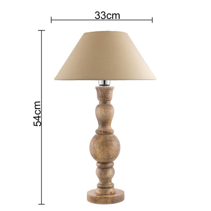 Hand Turned Wood Bubble Bedside Table Lamp, Cone Shade