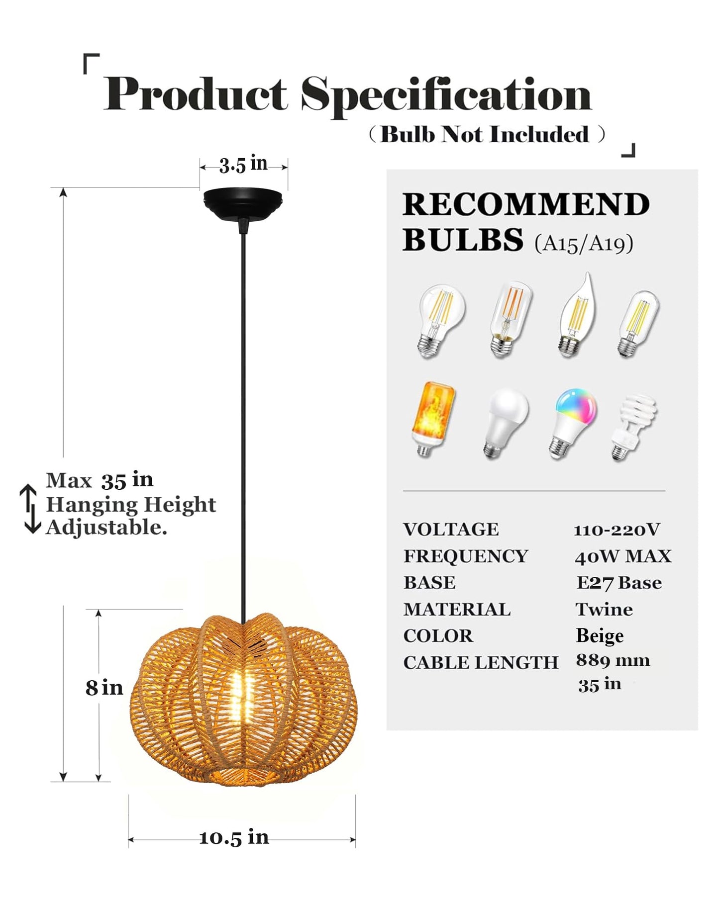 Homesake® Rattan Seagrass Raffia Kauna Paper Grass Wicker Lamp Premium Pendant Light | Livra Hanging Ceiling Lamp Handwoven, Paper Rope Boho Hand-Woven Lampshade for Home Decor, Beige, pumpkin