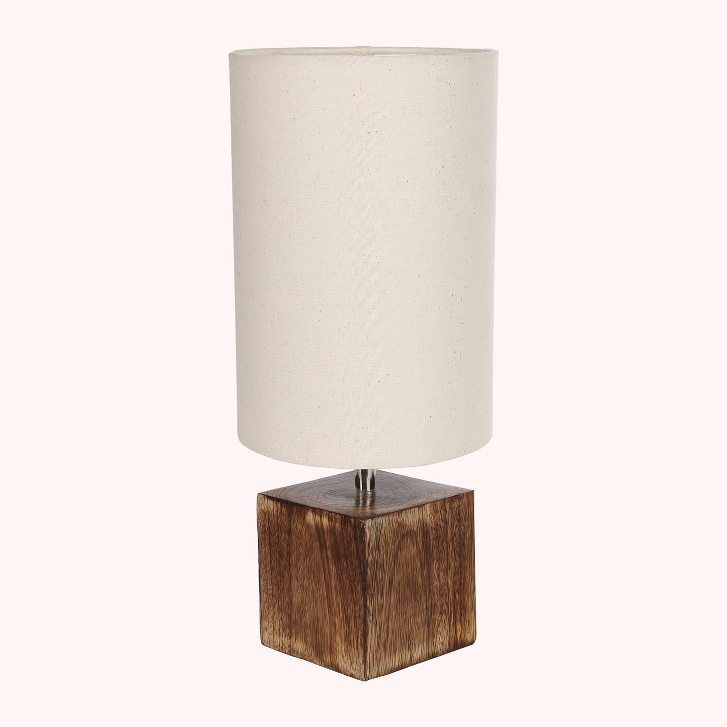 Modern Zen Wooden Lampshade Nightstand Lamps, Antique Base E27 Creative Reading Bedside Lamps Ideal for Bedroom, Cube