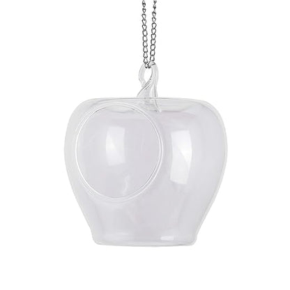 Glass Apple borosil, Tea Light, Hanging candles, Planters for Indoor and Outdoor Decoration pots for Plants Home Decor, with metal hanging chain, set of 4