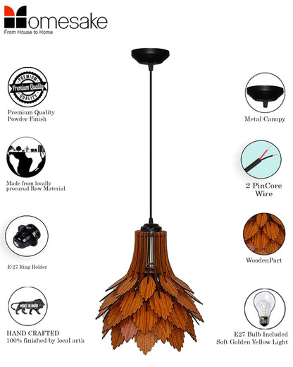 Homesake® Handcrafted Wooden Pendant lamp, Design Ceiling lamp,Hanging lamp Home decor Chandelier Light | E27 Bulb Included | Decoration for restaurants, Hotel, Home,Bedroom, Dining & Café