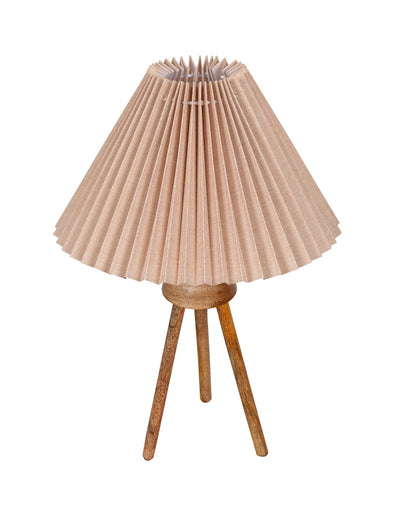 Wood Tripod Small Table Lamps, Rustic Antique Dimmable Bedside Lamp with Linen Lampshade, Nightstand Lamp for Nursery, Bedroom, Kid Room, Living Room,