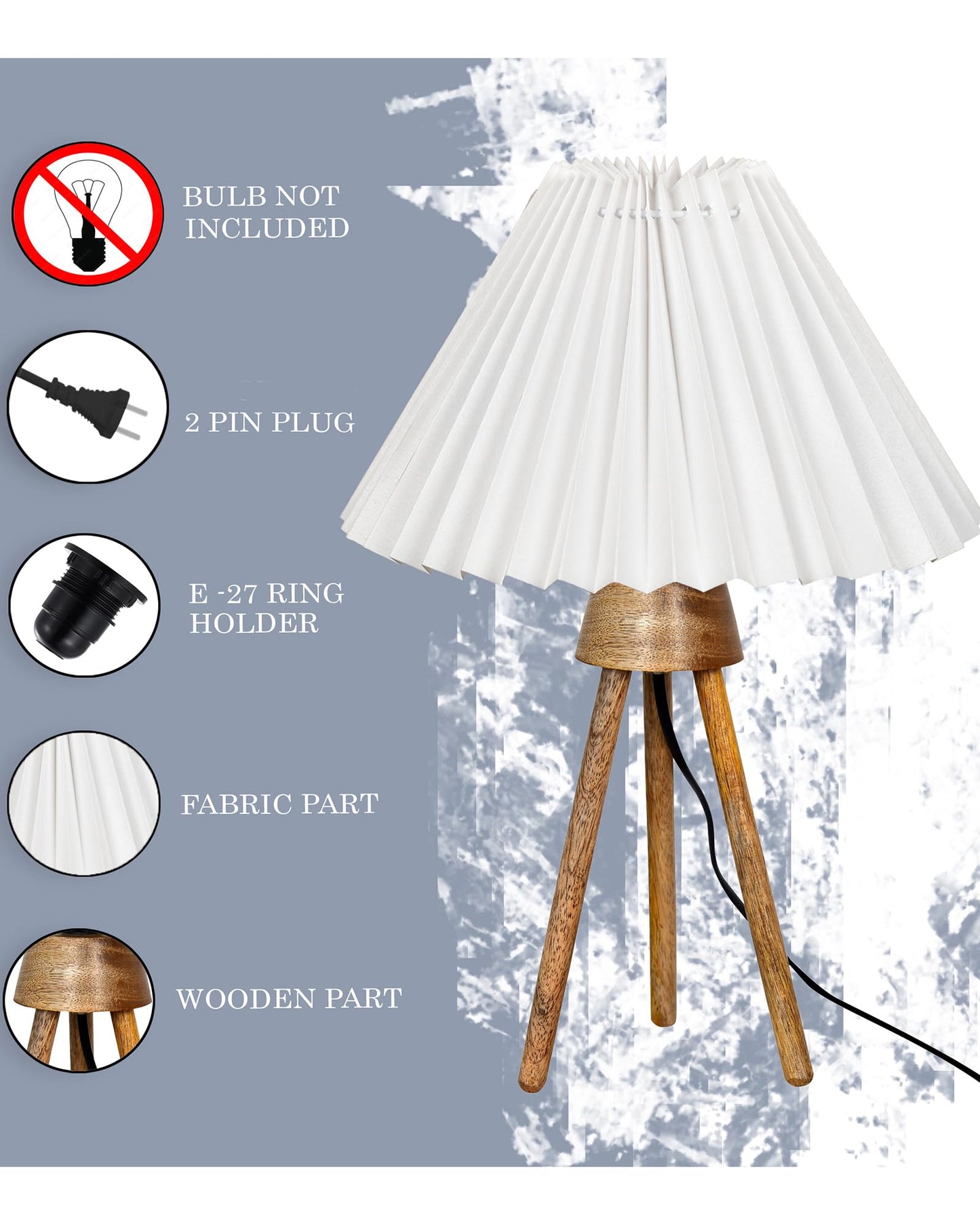 Wood Tripod Small Table Lamps, Rustic Antique Dimmable Bedside Lamp with Linen Lampshade, Nightstand Lamp for Nursery, Bedroom, Kid Room, Living Room,