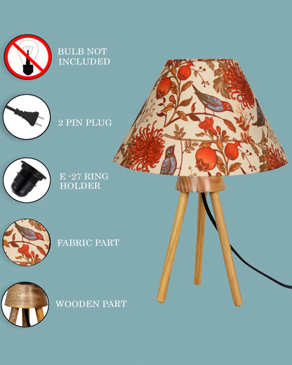 Wood Tripod Small Table Lamps, Rustic Antique Dimmable Bedside Lamp with Linen Lampshade, Nightstand Lamp for Nursery, Bedroom, Kid Room, Living Room,