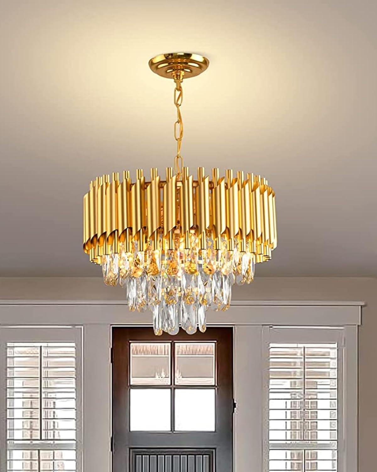 15" 5-Light Modern Crystal Chandelier Light Fixtures 3-Tier Gold Luxury Chandeliers for Dining Room Round Hanging Pendant Lighting for Living Room Kitchen Entryway, Bedroom Hallway 400mm