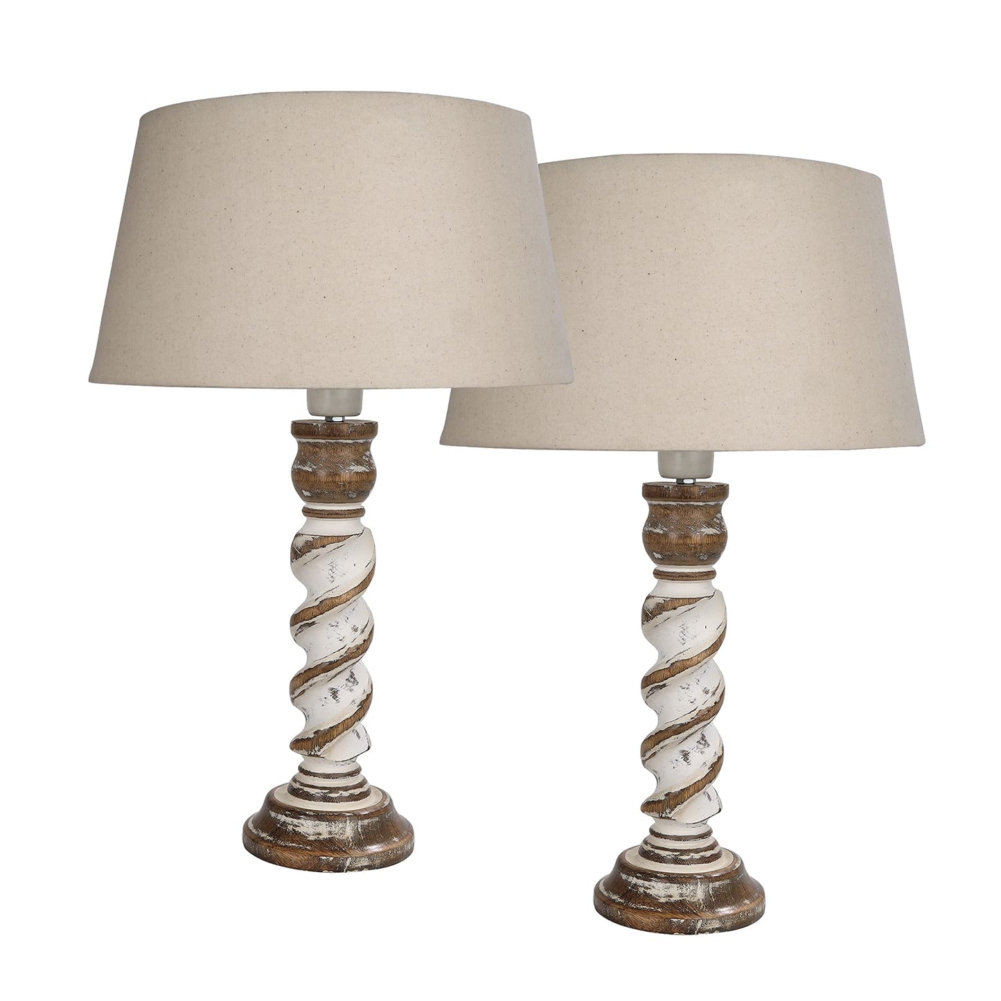 Signature Rustic Table Lamp set of 2, farmhouse Living Room Bedroom House Bedside Nightstand Home Office Reading Light, Rope Whitewash