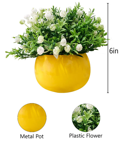 Ice Italian Rose Bunch Artificial faux Decorative Green Flower Plant, Table Centerpieces, Floral Arrangements, Yellow Metal Pot