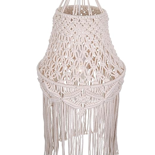 Macrame Lamp Shade Boho Hanging Pendant Light Cover,Handmade Woven Bohemian Decoration Chandelier Shade for Modern Office Bedroom Living Room Nursery Dorm, E27