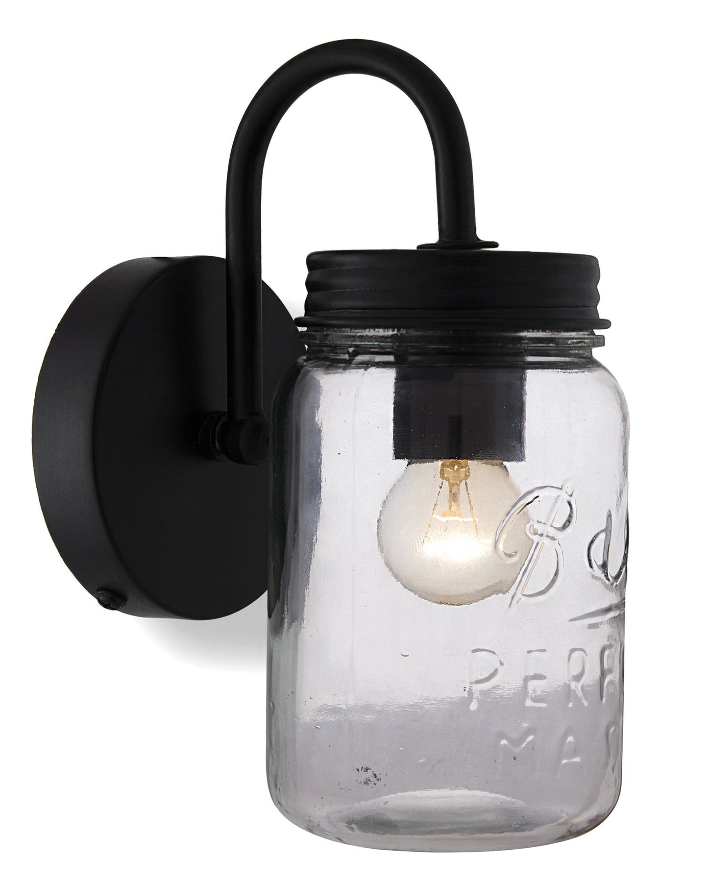 Rustic Matt Black Wall Lamp hanging with Mason jar, Downlight for Home Interior, E27 holder