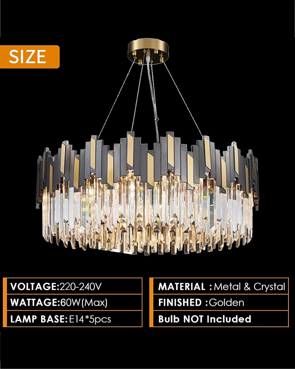 15.7"5 Lights Pendant Light Fixture Crystal Chandelier for Foyer Dining Room, Vintage Ceiling Lighting