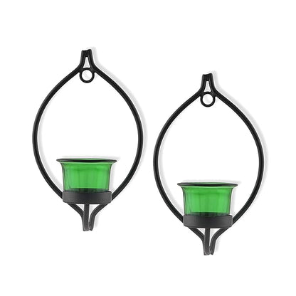 Set of 2 Decorative Black Eye Wall Sconce/Candle Holder With Glass and Free T-light Candles