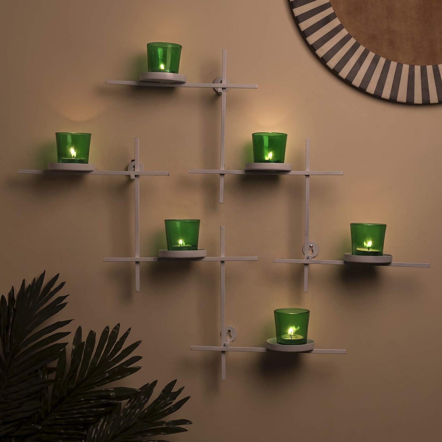 Homesake® White Scorching Ladder with Six Votive Blue, Wall Hanging Candle Tealight Holder, Set of 2