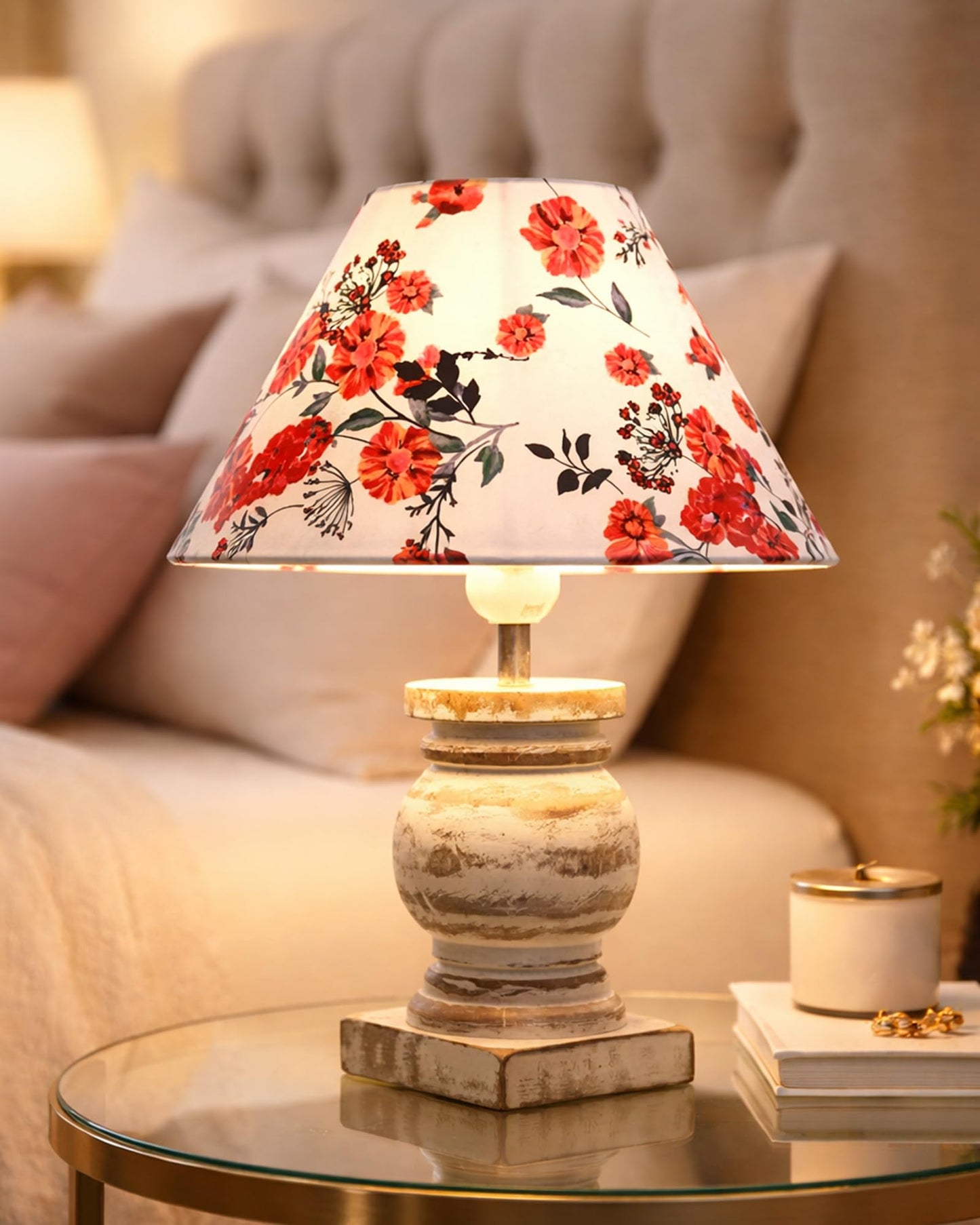 Small Table Lamp for Bedroom Whitewash Distress Living Room Simple Retro Wood Grain Farmhouse Bedside Lamps Suitable for Nightstand, Gift, Trophy, Jute Shade