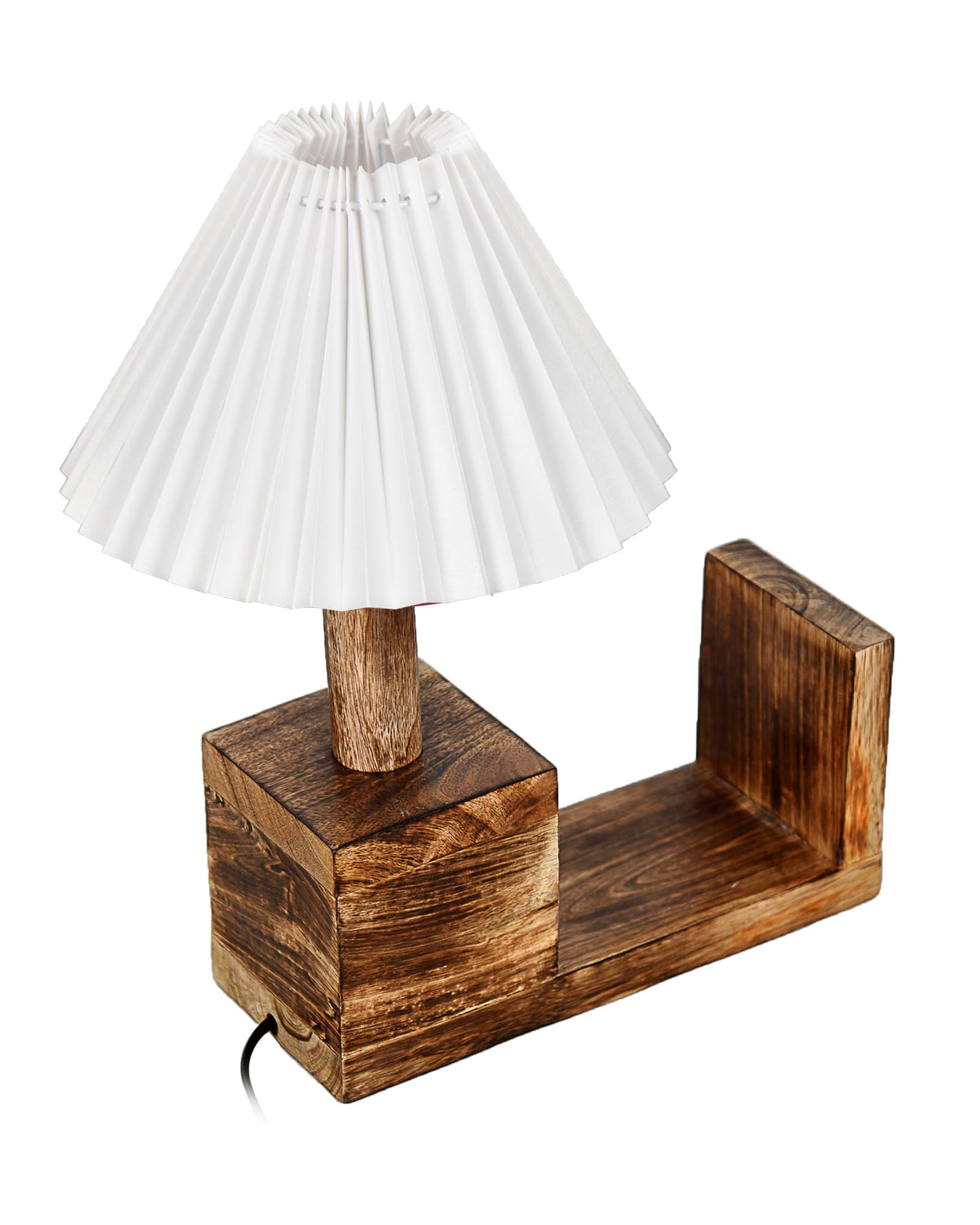 Wood Tripod Small Table Lamps, Rustic Antique Dimmable Bedside Lamp with Linen Lampshade, Nightstand Lamp for Nursery, Bedroom, Kid Room, Living Room,