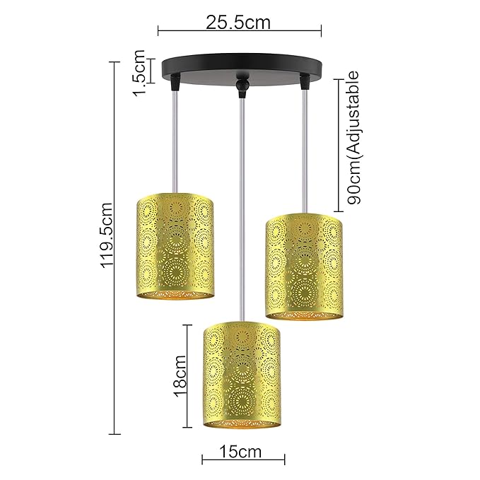 3-Lights Round Cluster Chandelier Filgree hanging Gold Moroccan Hanging Light, E27 Holder, Decorative, White, URBAN Retro, Nordic Style, LED/Filament