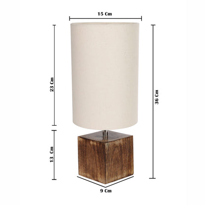 Modern Zen Wooden Lampshade Nightstand Lamps, Antique Base E27 Creative Reading Bedside Lamps Ideal for Bedroom, Cube