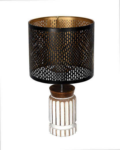 Homesake® Retro Farmhouse Table Lamp Wooden Base for Living Room Bedroom Rustic Linen Bedside Nightstand Lamps for Kids Room Study Office Home Decor Metal Shade