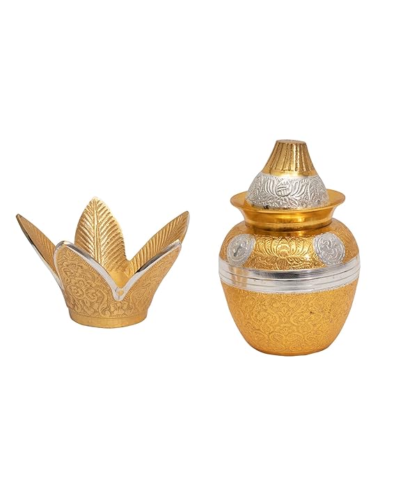 Brass Kalash Lota with Leaf with Brass Coconut for Pooja Temple, Decorative Kalash for Wedding, Brass kalasam for Gift, Pooja Items for Home, Housewarming Gift