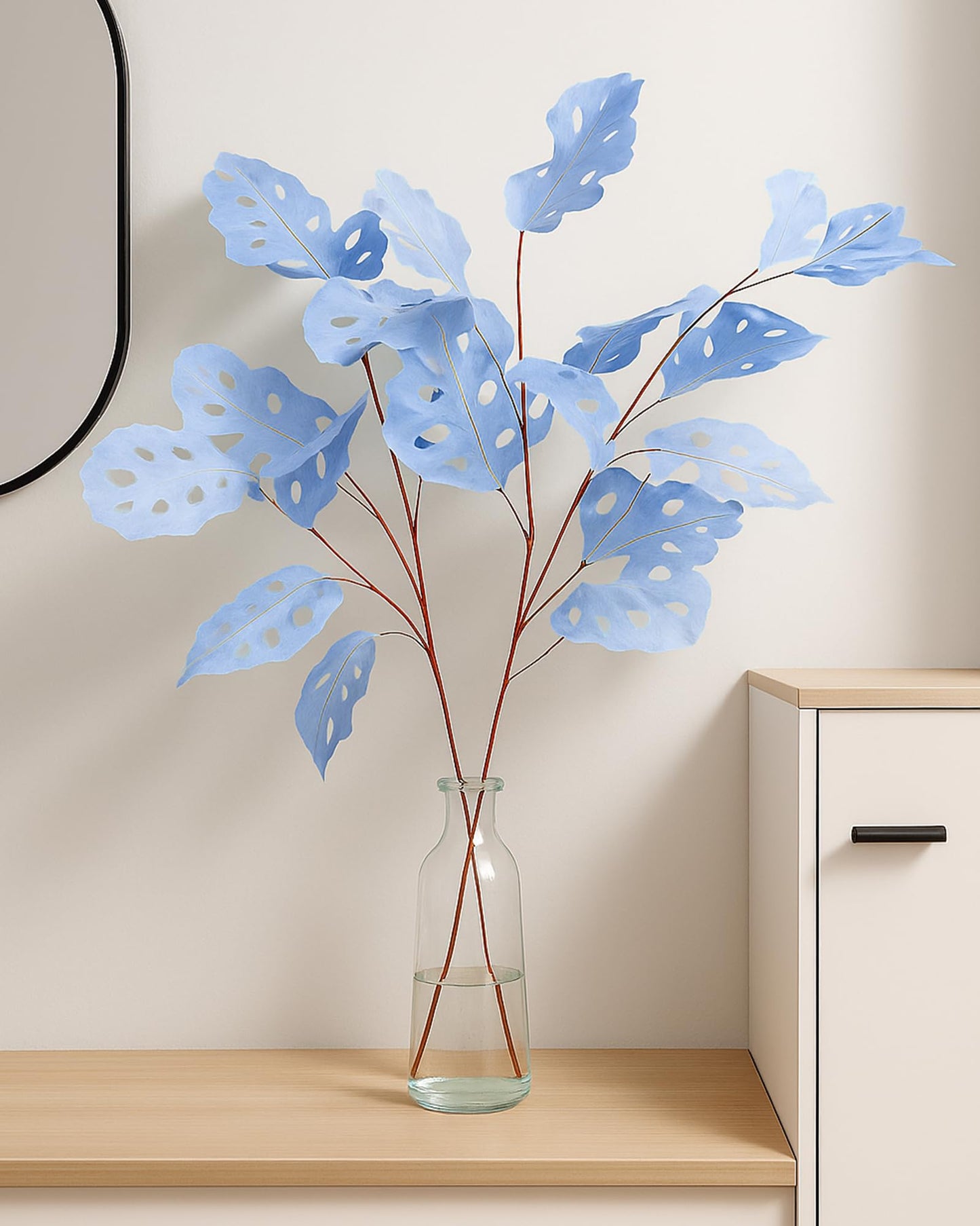 Homesake® Faux Long Monstera Leaf Stems, Set of 2 Artificial Branches with 5 Sticks Each, Pot Not Included, Decorative Plant for Vase, Tabletop, Living Room, Home Décor, Green