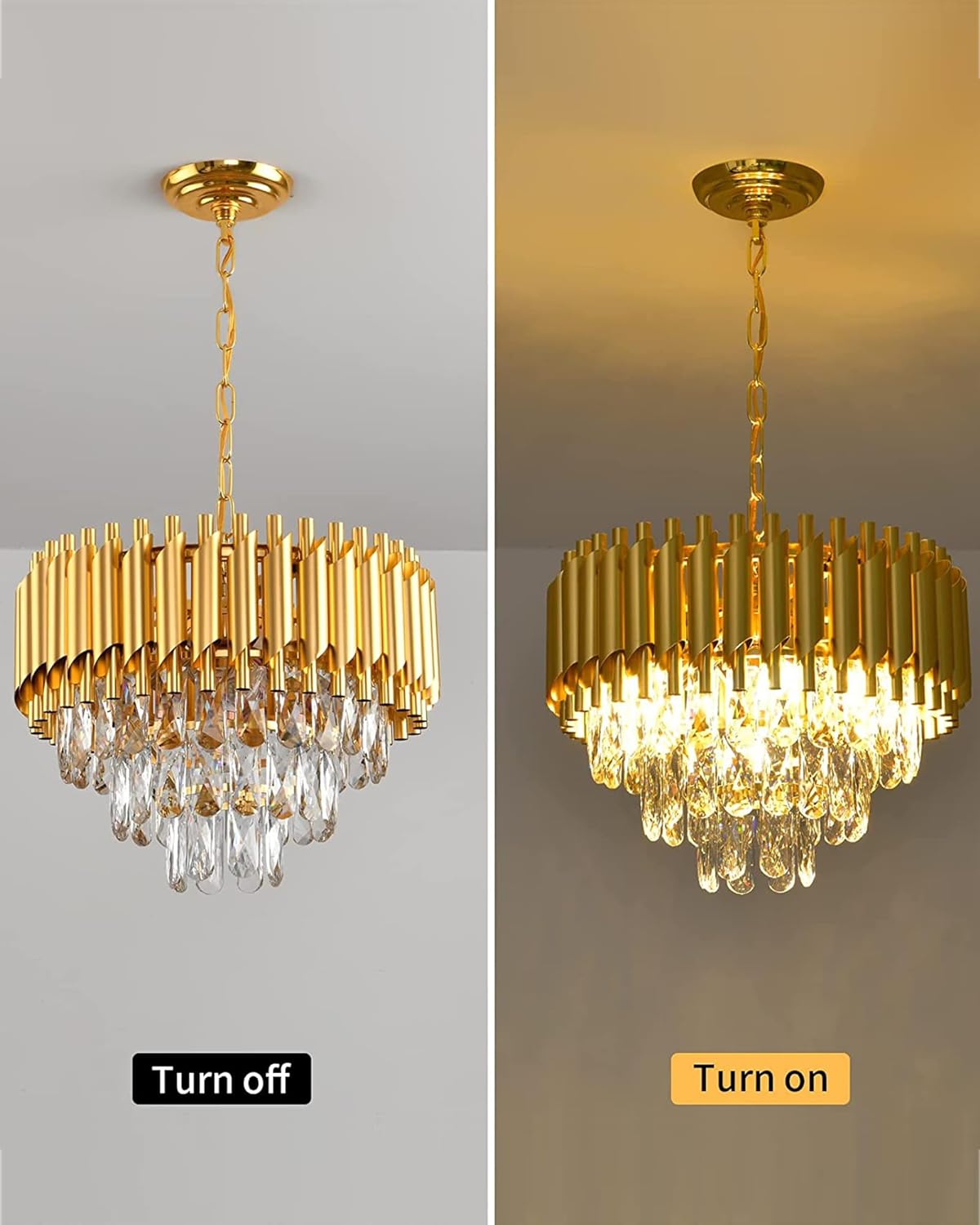 15" 5-Light Modern Crystal Chandelier Light Fixtures 3-Tier Gold Luxury Chandeliers for Dining Room Round Hanging Pendant Lighting for Living Room Kitchen Entryway, Bedroom Hallway 400mm