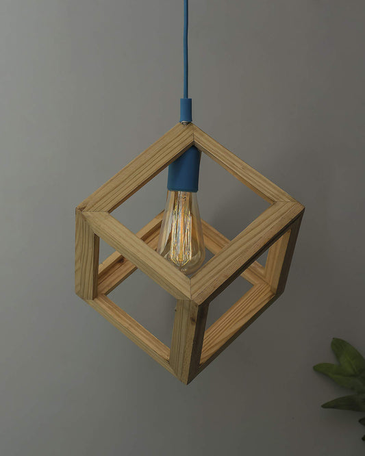 Modern Nordic Wooden Pendant Cube Light, with Silicon Holder, Restaurant Dining Kitchen Hanging Light with Fixture, LED/Filament