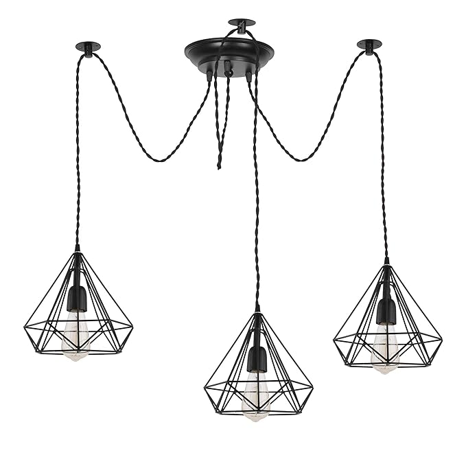 Spider Chandelier Diamond Lamp, Vintage Edison Style E 27 Adjustable DIY Ceiling Pendant Light, E27 Rustic Cluster Hanging Light(1.25 M, Black Twisted Wire)