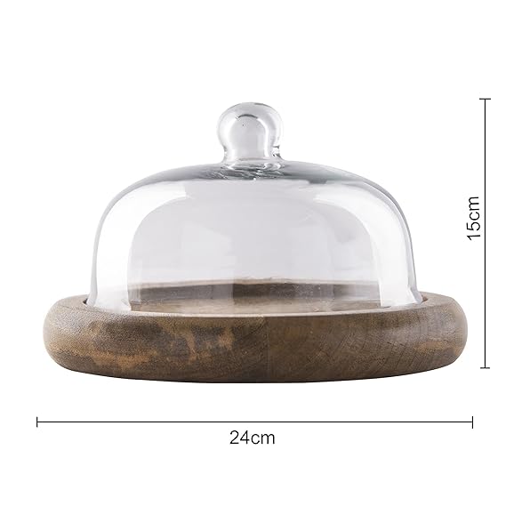 Rustic Flat base cake/cupcake stand with glass dome, cookie/dessert serving platter