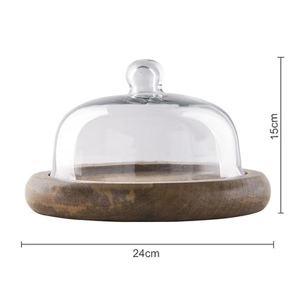 Rustic Flat base cake/cupcake stand with glass dome, cookie/dessert serving platter
