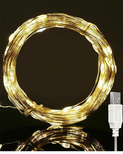 50-LED Fairy Copper String Lights 5m Waterproof, USB, Warm White