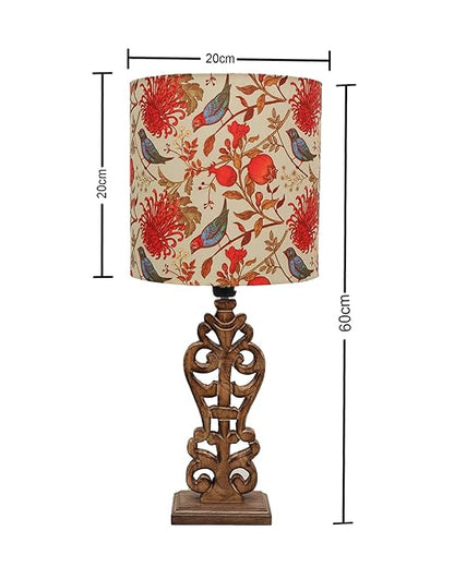Sculptural Hand Carved Wood Table Lamp with Savannah shade, Antique Black