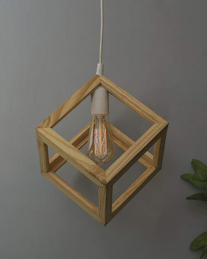 Modern Nordic Wooden Pendant Cube Light, with Silicon Holder, Restaurant Dining Kitchen Hanging Light with Fixture, LED/Filament