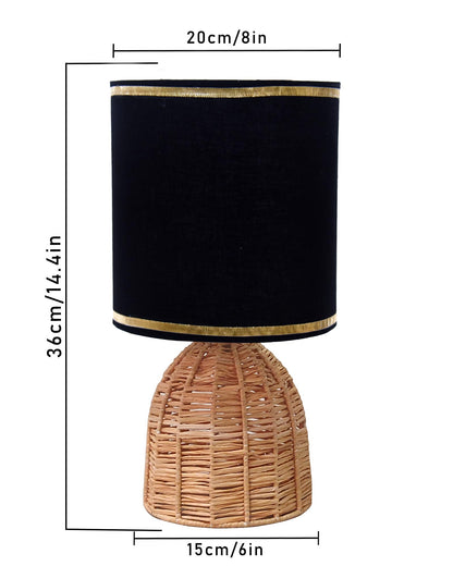 Homesake® Raffia Rattan Table Lamp with Fabric Shade, Small Nightstand Lamp, Natural Wicker Bedside Lamp for Bedroom, Living Room, Study & Home Décor, Livra Collection | E27 Holder