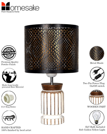 Homesake® Retro Farmhouse Table Lamp Wooden Base for Living Room Bedroom Rustic Linen Bedside Nightstand Lamps for Kids Room Study Office Home Decor Metal Shade