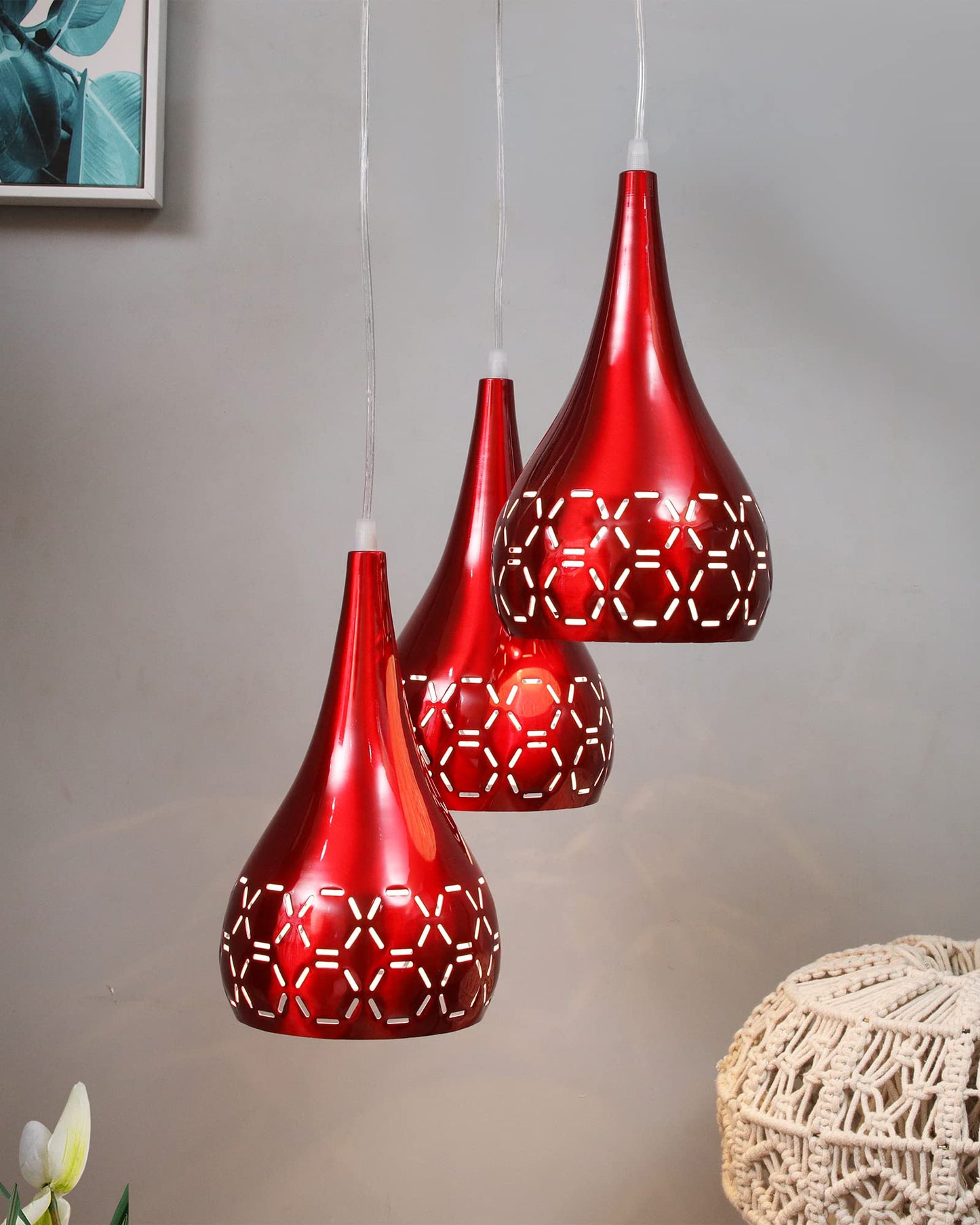 Homesake® 3-Lights Cluster With Glossy Spining Cross-Cut Hanging pendant Lamp, Ceiling Light, E27 Holder, Decorative, White, URBAN Retro, Nordic Style, LED/Filament ( 3-Lights Round)