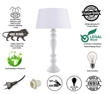 Homesake® Eureka Polka White Wood Table Lamp with White Drum Shade for Living Room, Home Decor, Bedroom