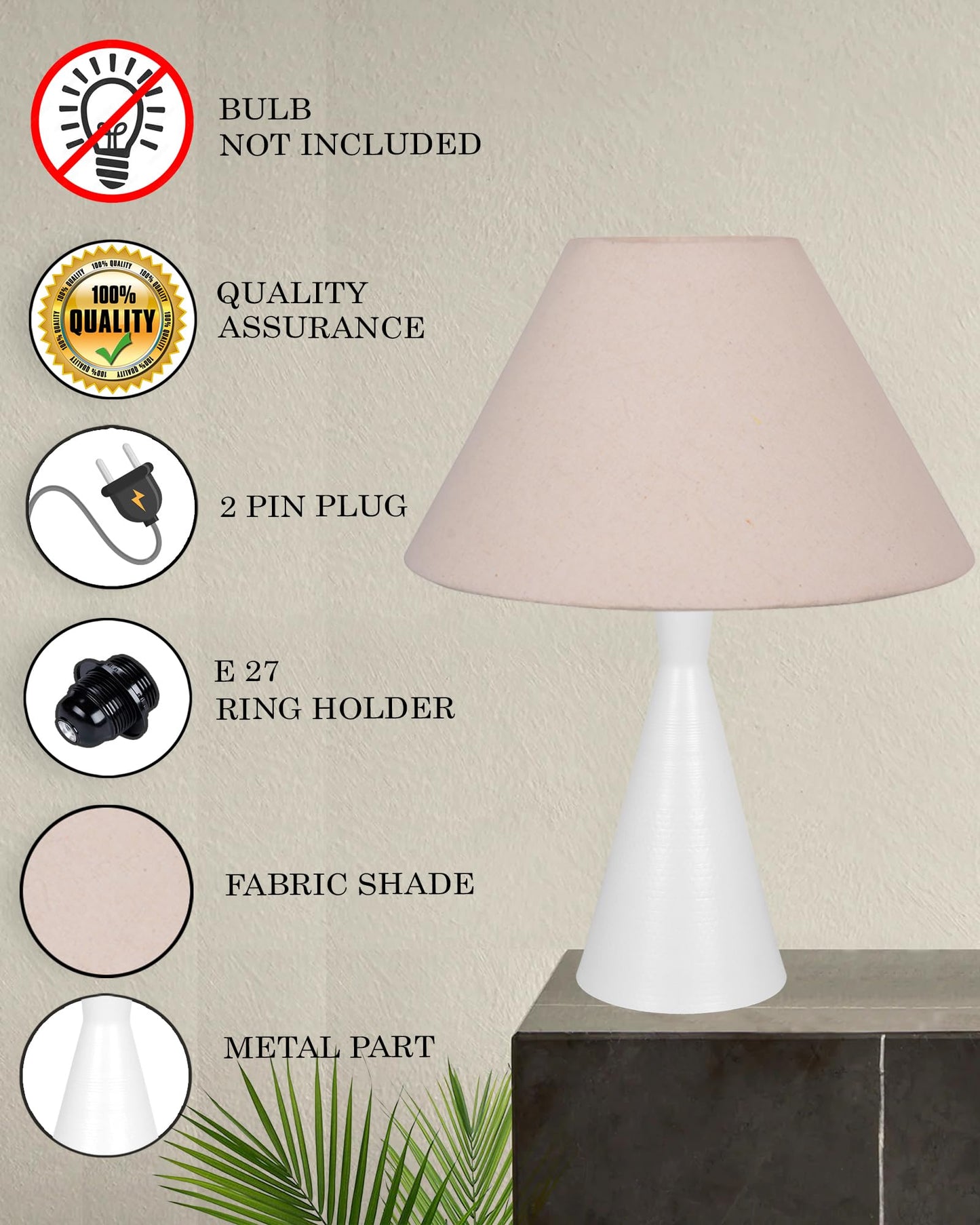 Bedside Table Lamp, Matt Black Metal Modern Lamp with Fabric Shade, Simple Side Lamp for Living Room,Bedroom,Home,Office Working, White Cone, Turquoise Shade