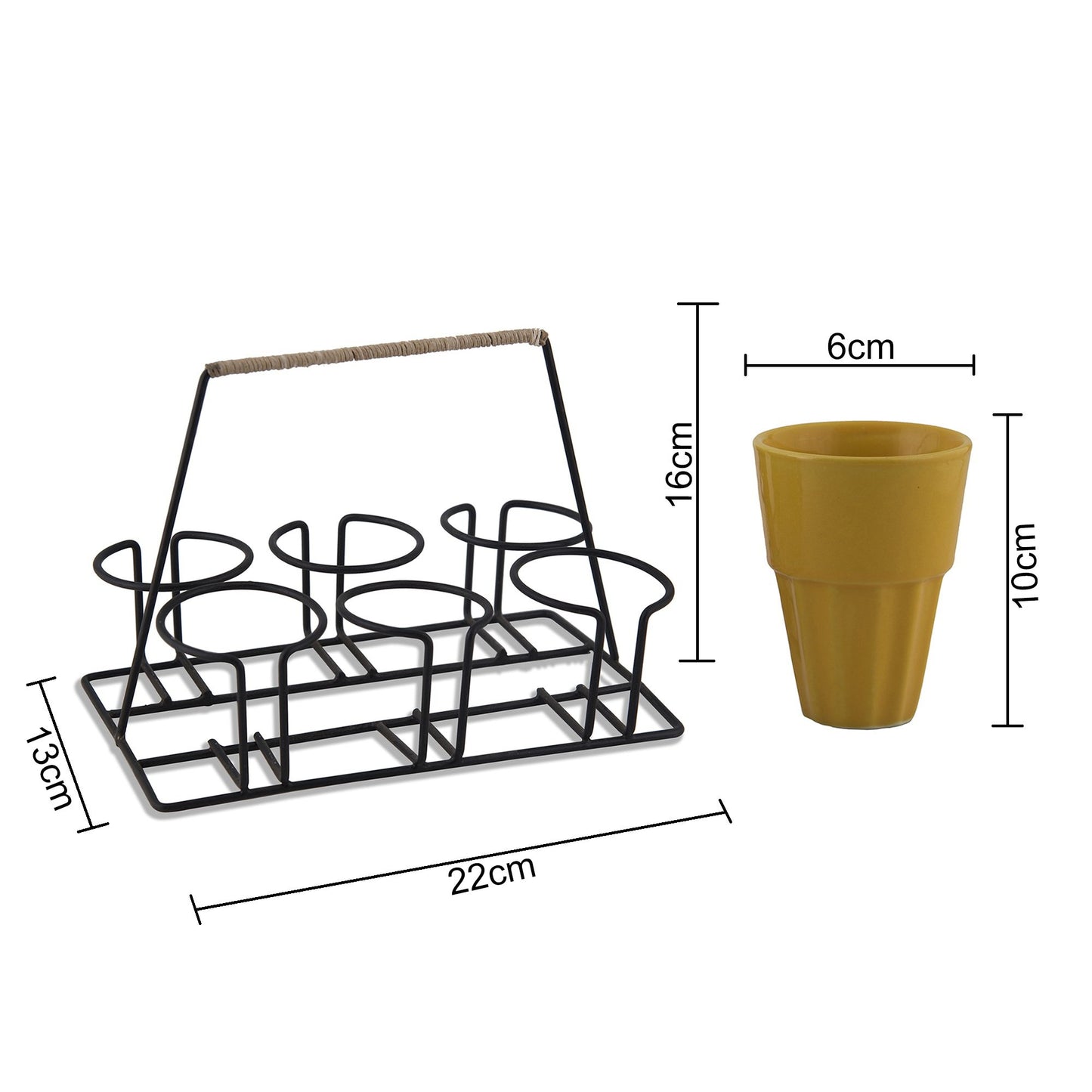 Homesake® Ceramic Chai Glass Set with Metal Stand, 6 Pieces Red Tea Glasses, Coffee, Kitchen, Dining Table & Home Serving, Dishwasher & Microwave Safe Tea Set, Hot & Cold Coffee Cup-120ml