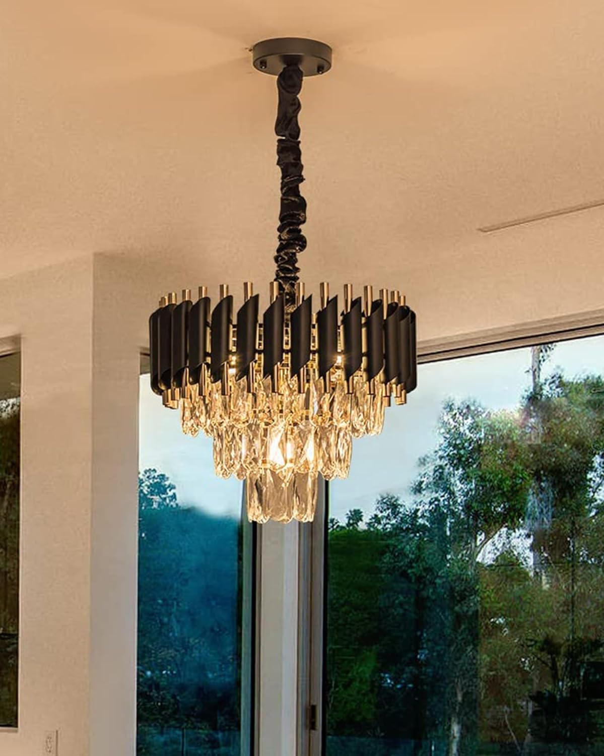 15" 5-Light Modern Crystal Chandelier Light Fixtures 3-Tier Gold Luxury Chandeliers for Dining Room Round Hanging Pendant Lighting for Living Room Kitchen Entryway, Bedroom Hallway 400mm